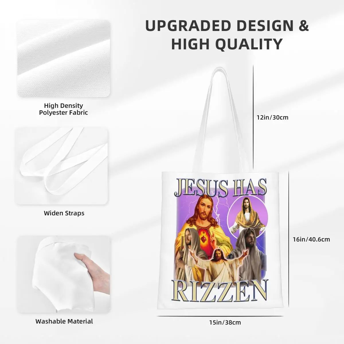 Unisex Christian Saint Jesus Has Rizzen Tote Bags Large Capacity Christ Religious Saint Shopping Bag for Lady Handbags