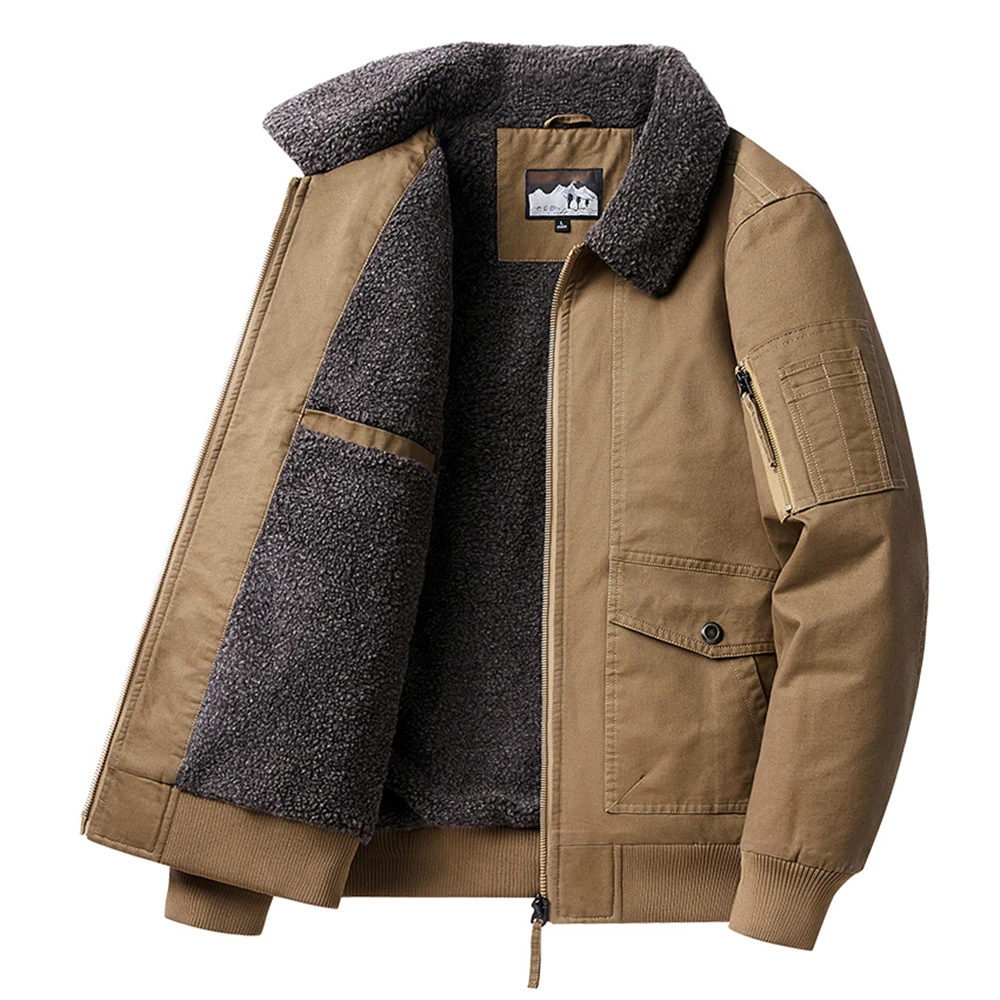 

Men's Cotton Cargo Jacket Winter Sherpa Fleece Lined Cargo Work Jacket Thicken Coats with 5 Pockets Outdoor Windbreaker Parka