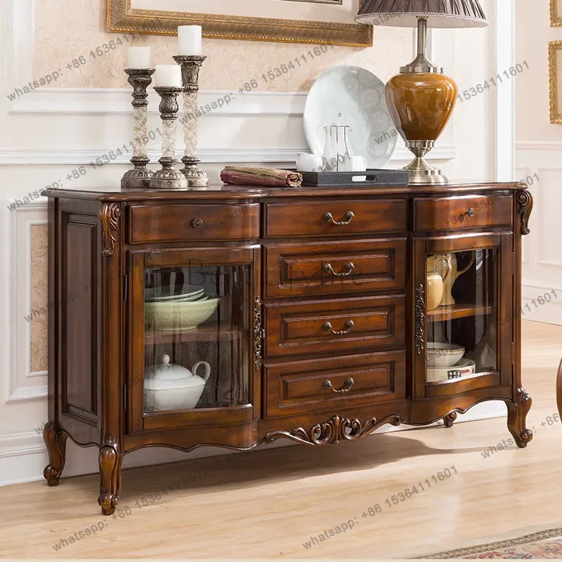 

56American solid wood dining side cabinet European art light luxury living room locker small apartment