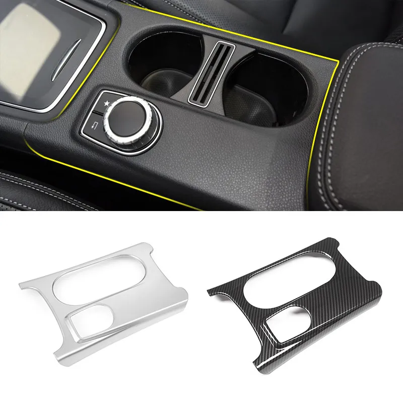 

For Mercedes Benz A GLA CLA Class W176 X156 C117 Chrome / Carbon Fiber Texture Car Center Console Water Cup Holder Cover Trim