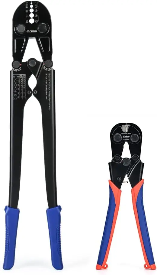 

Wire Rope Crimping Tool with Cable Cutter for Aluminum Sleeves, 1/16'' to 3/16'', Adjustable Pressure