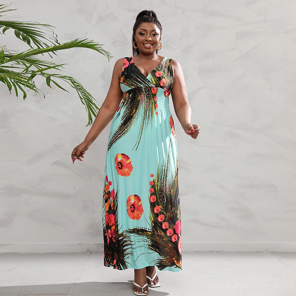 Cheap Summer Large Sizes 4xl 5xl 6xl Knit Plus Size Womens Clothing African Female Maxi Dress Long Gowns Night Home Wear Ladies