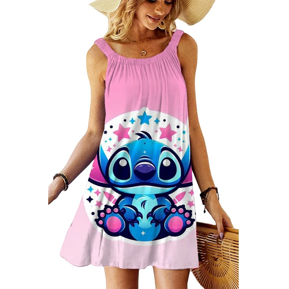 

Лето 2029, женское платье Disney Lilo & Stitch, повседневный пляжный сарафан без рукавов с круглым вырезом, прозрачный женский платье больших размеров, Vestidos