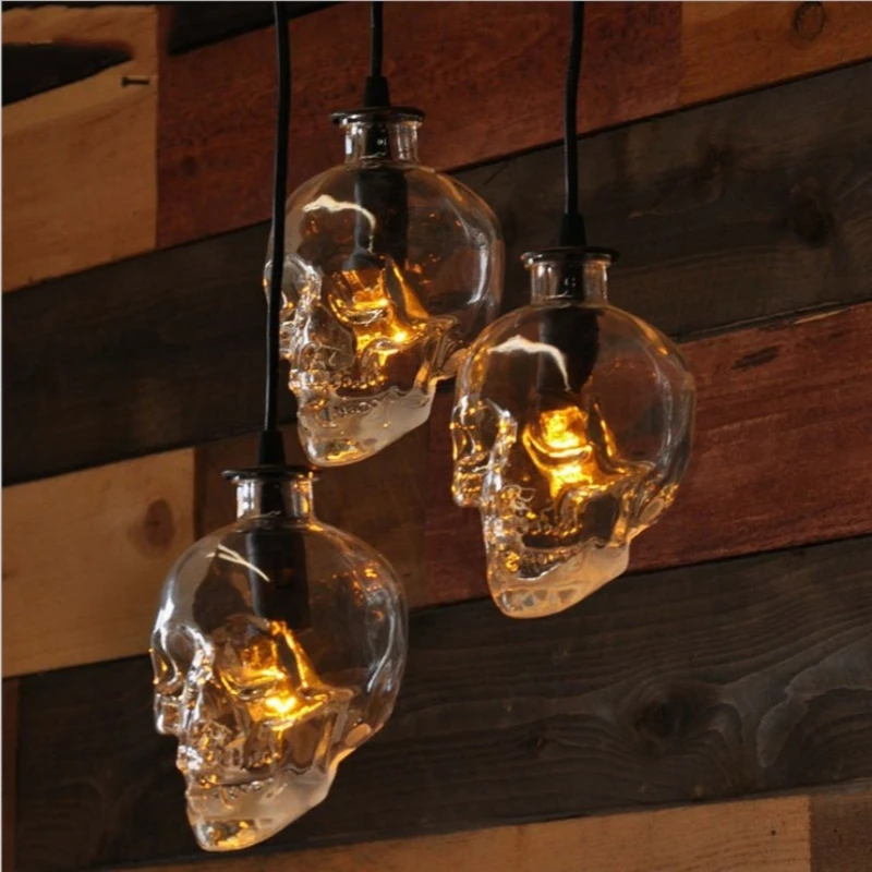 Industrial Style Skull Shaped Lamp LED Nordic Modern Retro Creative Wine Bottle Glass Skull Lights Decor Bar Loft Skull Lighting