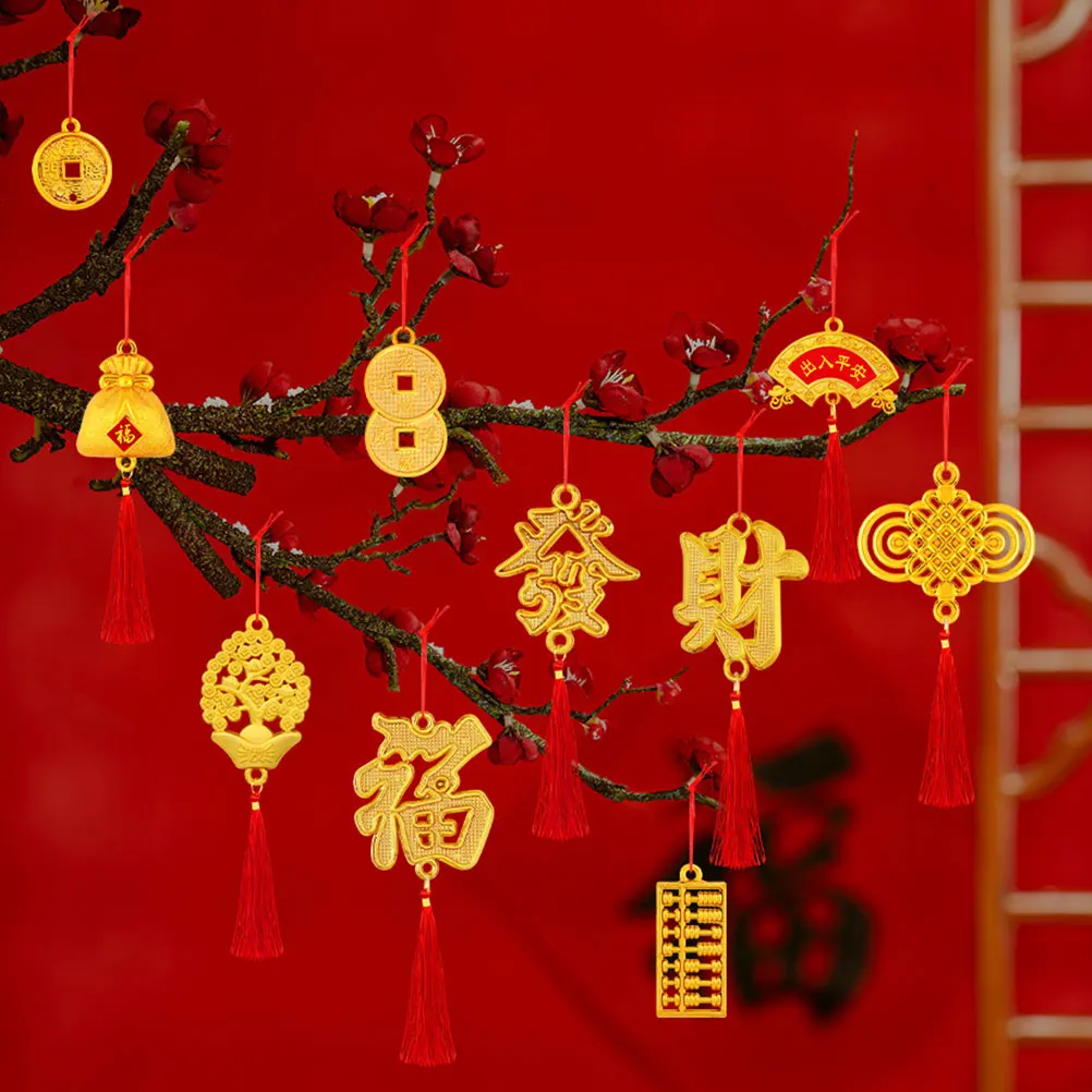 

24 Pcs New Year Pendants Chinese Style Lunar Decorative Hanging naments for Plant Door Window Spring Festival Supply