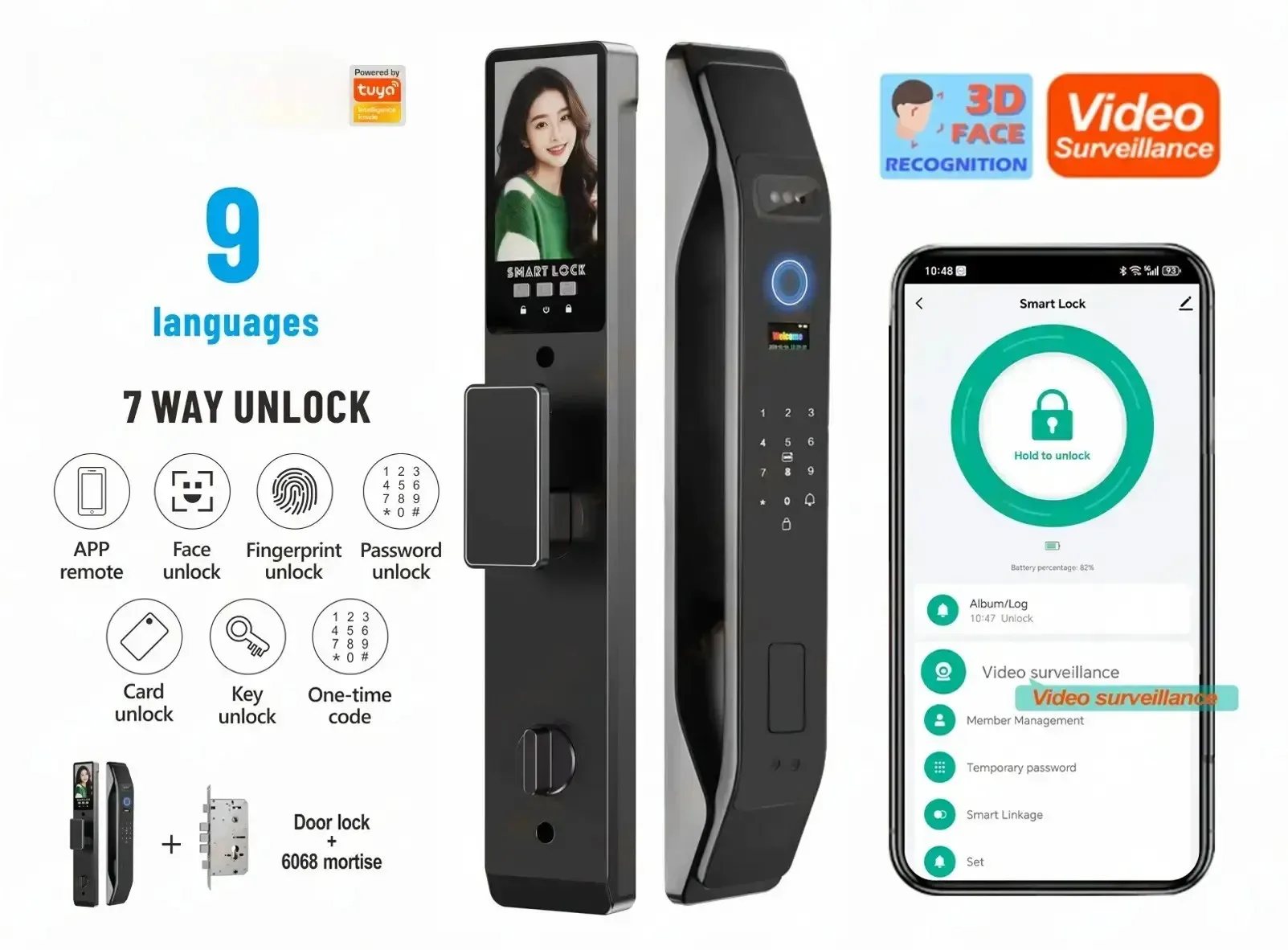 Hot Selling Tuya Smart Locks Face Recognition Smart Lock Biometric Door Lock