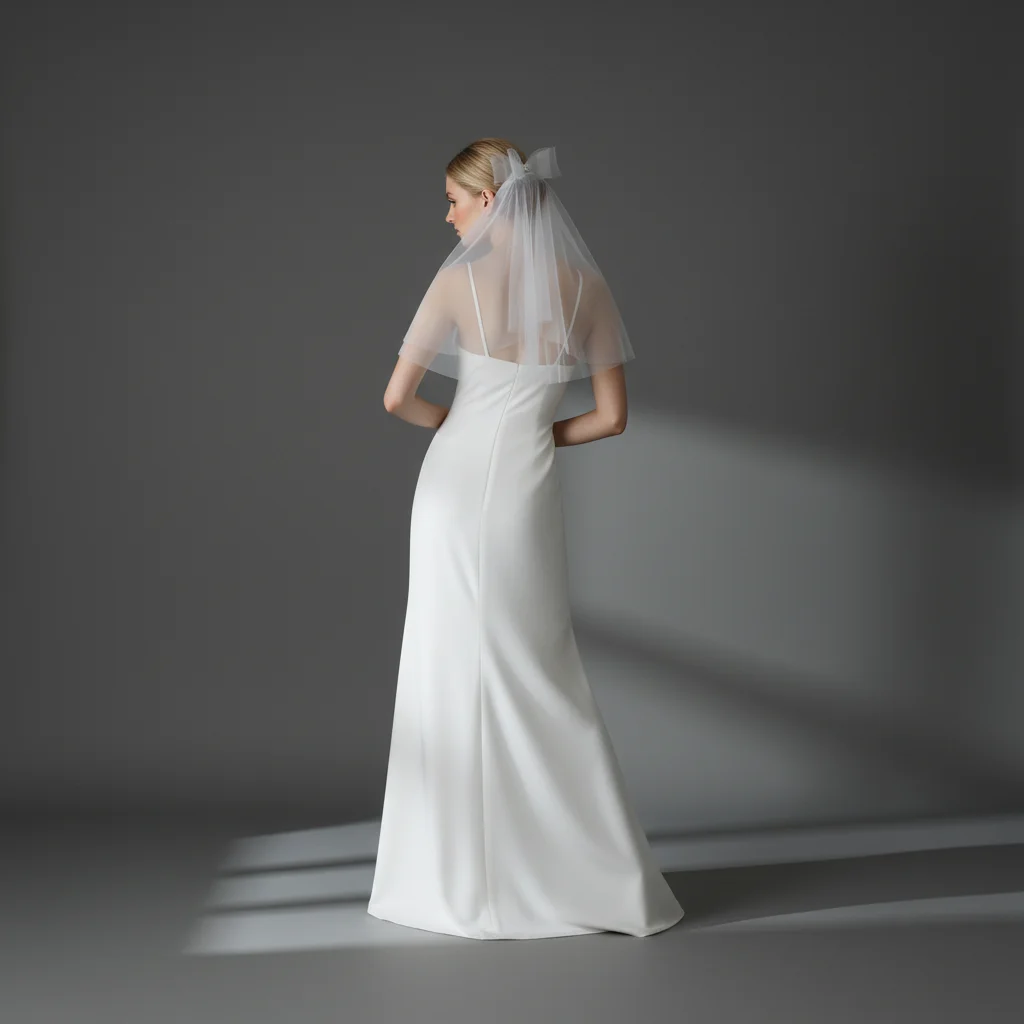 Bridal Wedding Veil with 3D Bows Structured Tulle Material Short Length Veil in White and Ivory with Comb Wedding Accessory G95