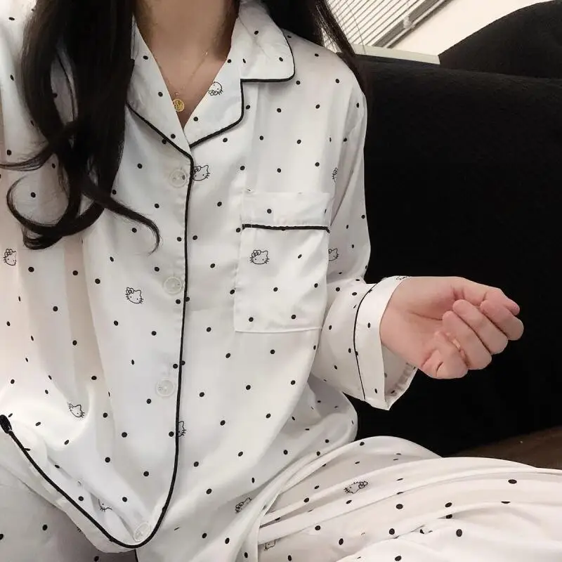 

Пижамный комплект Sanrio Hello Kitty, милый креативный мультяшный новый стиль, домашняя одежда, модная весенняя толстая милая девушка, праздничный подарок, хит продаж