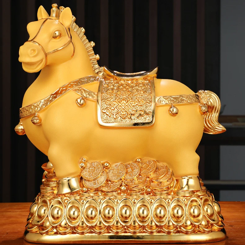 Wealth Gold Horse Money Tank Decoration Creative Money Tank Resin Crafts Home Living Room Tv Cabinet Decor Gifts Ornaments