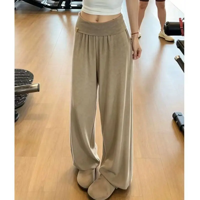 Khaki Wide Leg Pants Women's High Waist Slim Fit Fitness Sports Trousers Lantern Foot Binding Korean Style Autumn New Arrival