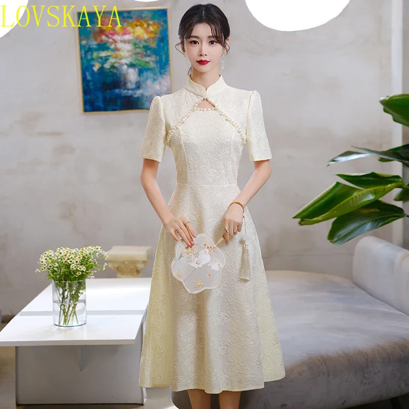 Summer New Retro Short Sleeve Wedding Lace Cheongsam Chinese Traditional Modern Women Qipao Dress