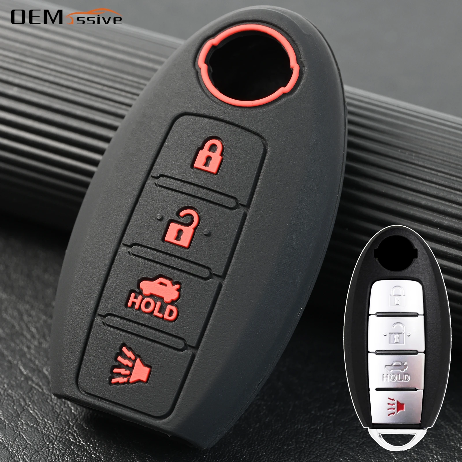 Silicone Key Ring Case Holder Cover Shell Protector 4 Button For Nissan Rogue Sport SV SL GT R Leaf Kicks Versa 370Z Fuga Teana