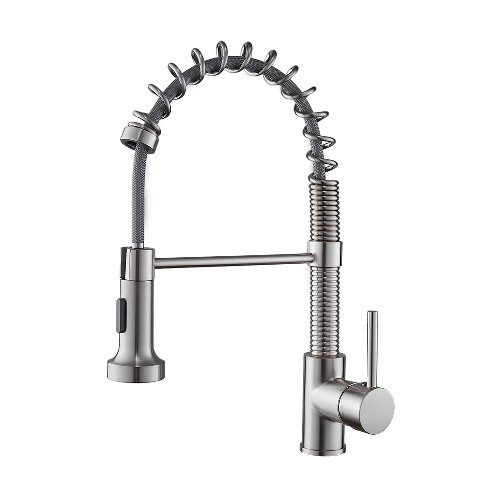 Spring Pull Out Kitchen Faucet  Nickel Pull Down Sink luxury Hot & Cold Total Brass Mixer tap