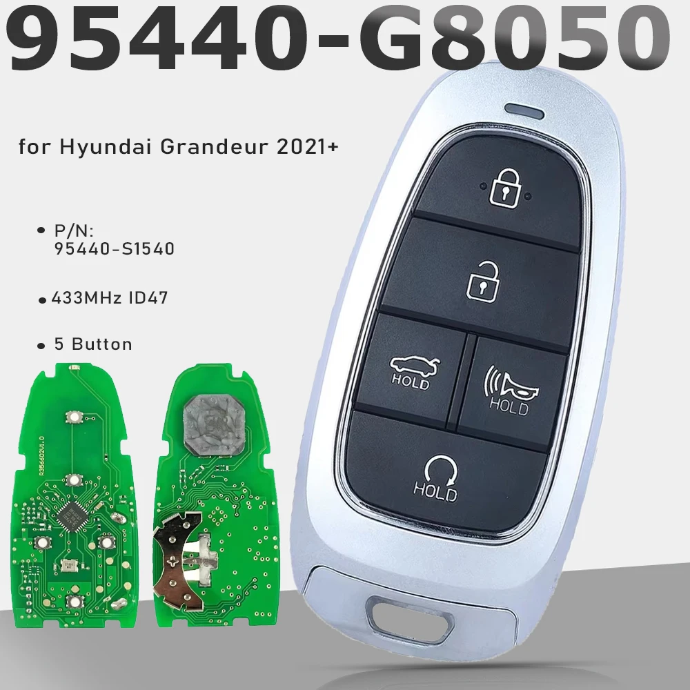 

Беспроводной смарт-ключ KEYECU 95440-G8050 Keyless Go 433 МГц HITAG 3 ID47 для Hyundai Grandeur 2021+