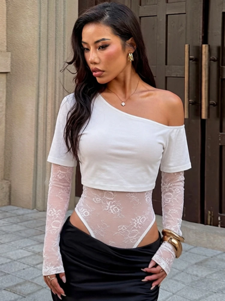 Spring Autumn Winter New Fashion Cut Cross Hollow Lace Jumpsuit Long Sleeved Diagonal Black Charming Bodysuit Clubwear