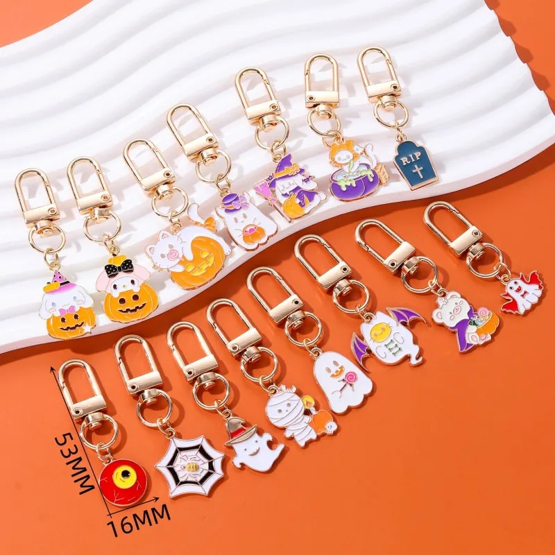 Cute Halloween Pumpkin Little Devil Spider Cat Enamel Keychain Funny Style Little Pendants For Making Handmade DIY Jewelry
