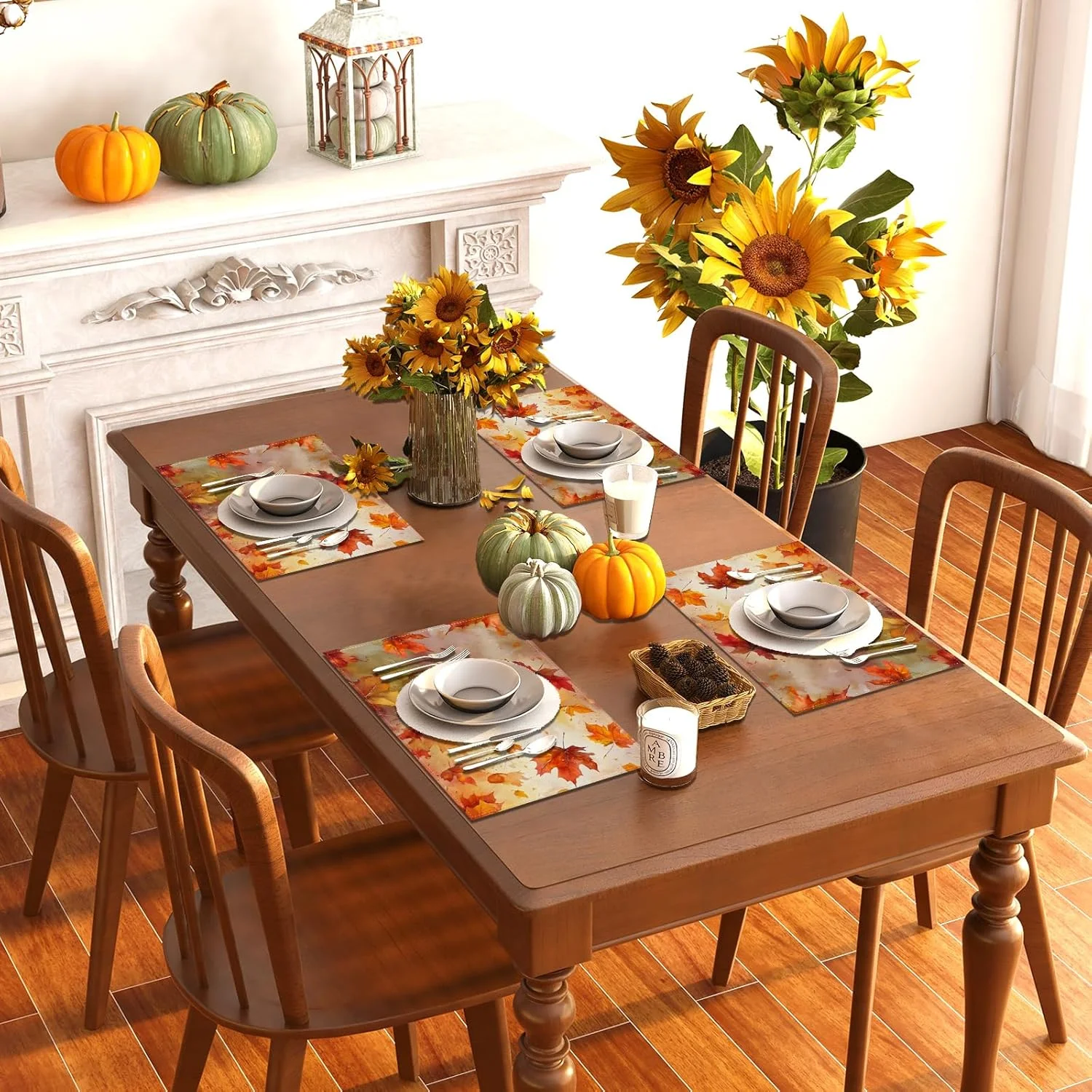 VIKAMA 4/6/8/10 piezas manteles individuales de otoño de hoja de arce decoraciones de mesa de fiesta de Festival de cosecha de Acción de Gracias de otoño