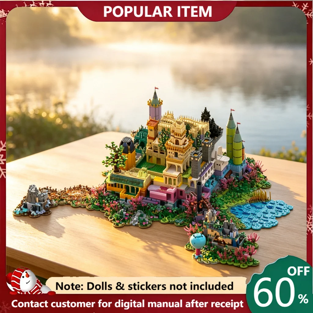 29841PCS MOC Huge Fantasy Castle Island Scenery Building Blocks Color Tower Lake Vegetation Diorama Large Adult Display Model