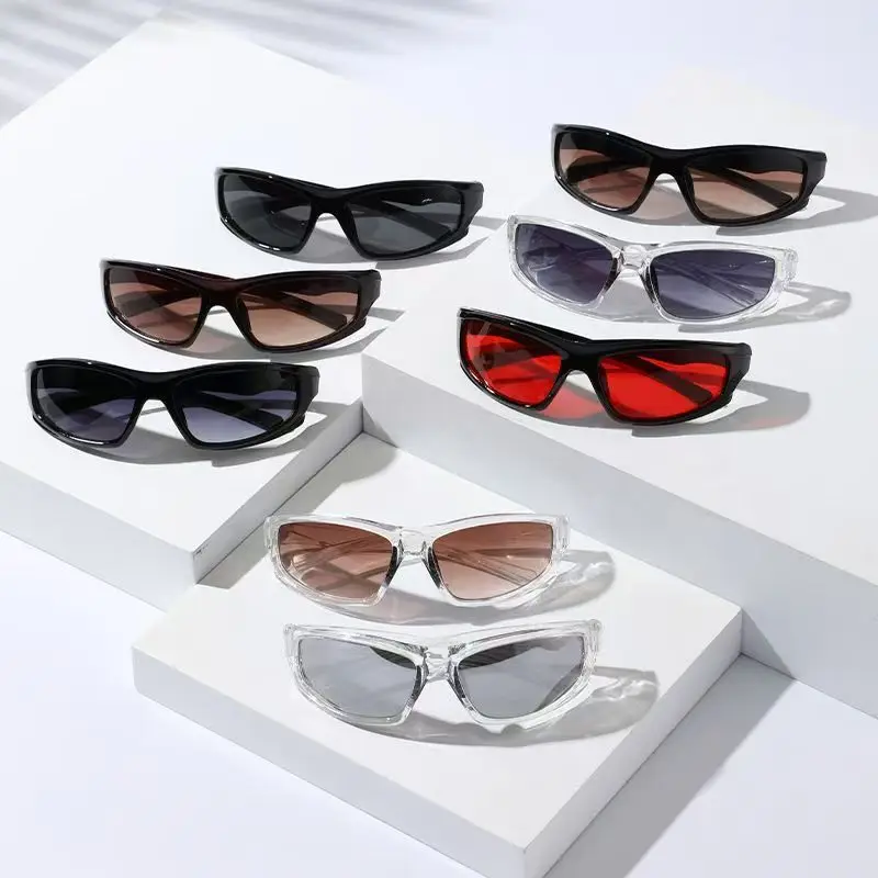 Y2K Retro Sport Sunglasses for Women Men Brown Lenses Vintage 90s Wrap Around Eyewear Protection Cycling Windproof Sun Glasses