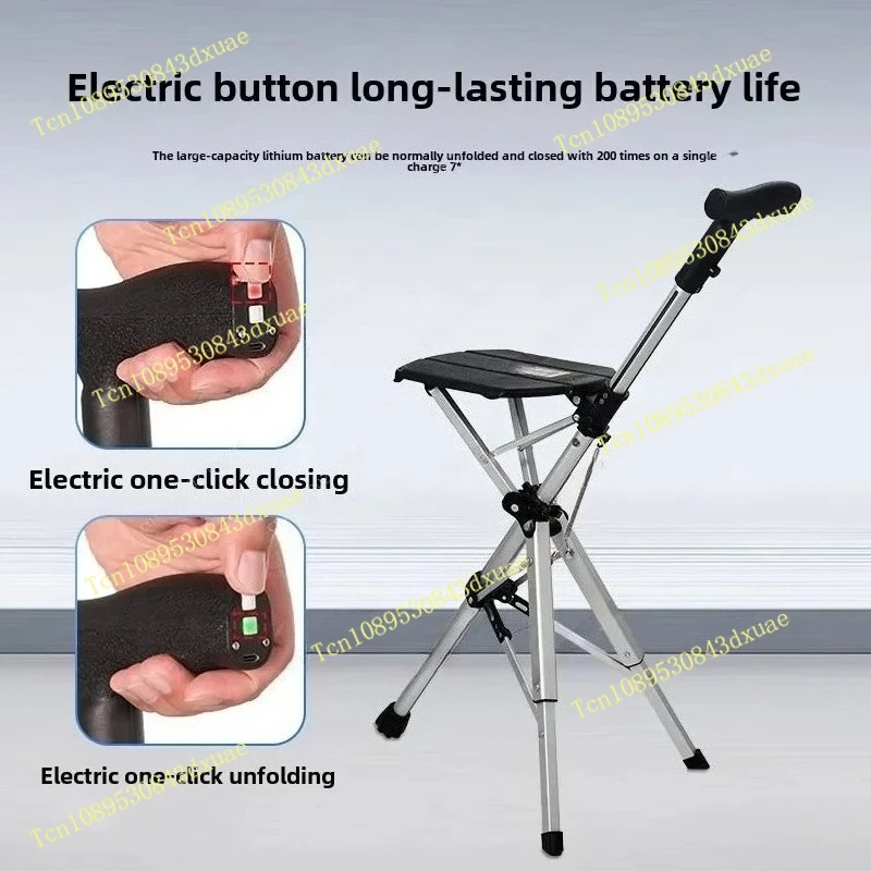 1 pcs Electric Foldable Anti-slip Cane Stool - Portable Lightweight Cane for Elderly, One-Button Open & Close, Support 220lbs