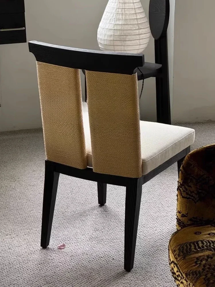 Medieval rattan chair household solid wood chair designer straw bed and breakfast surprise quiet wind backrest dining chair
