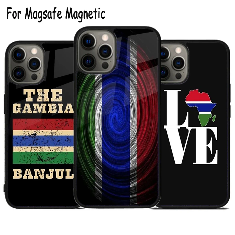 Gambia Flag Wireless Charge Magsafe Phone Case For iPhone 15 16 14 13 11 12 Pro Max Plus Magnetic Bumper Cover