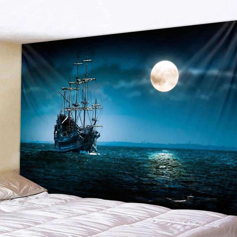 

Nautical Tapestry Pirate Ship Wall Hanging Psychedelic Cloth Decor Aesthetic Living Room Bedroom Home