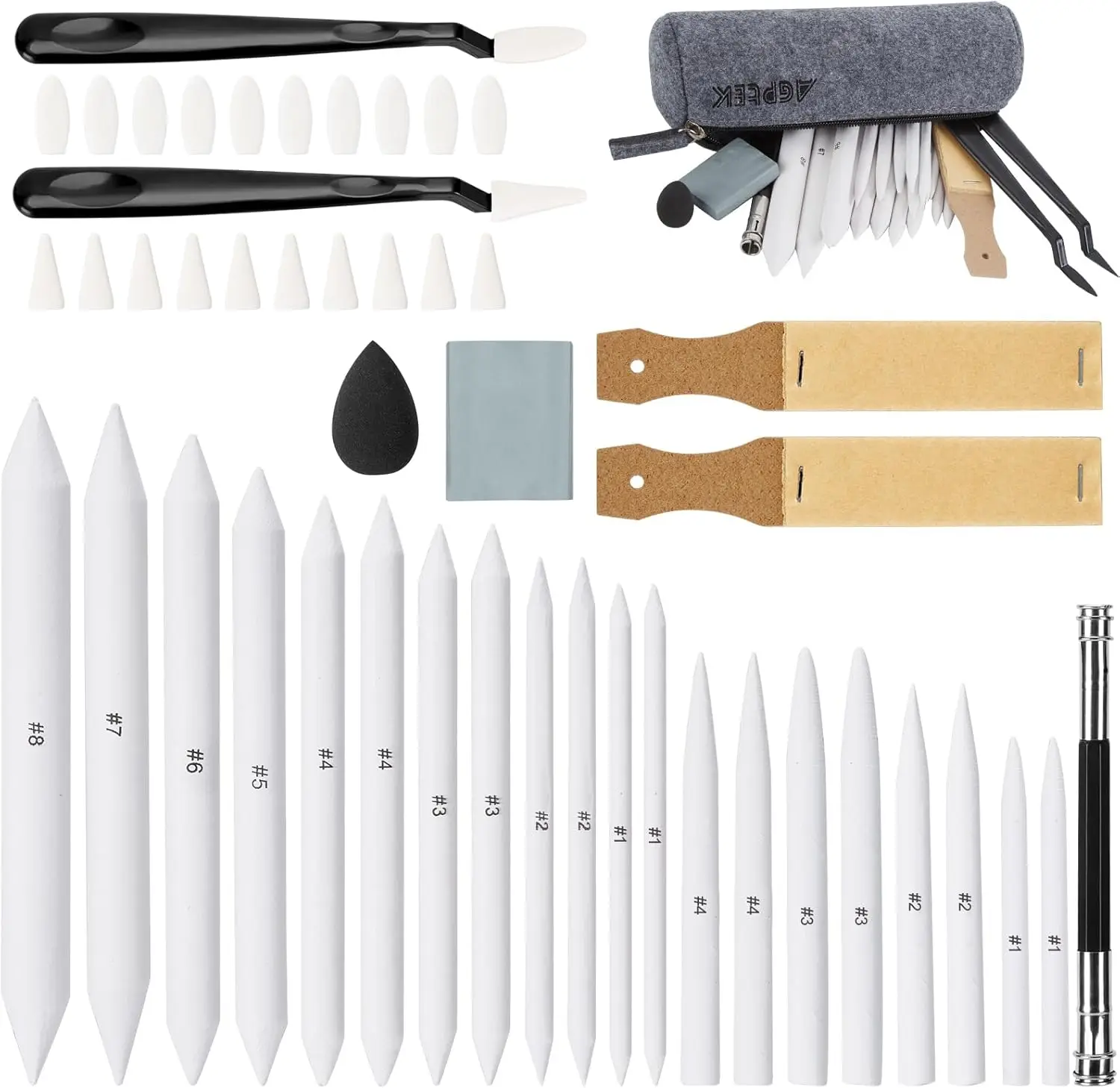 

48 Pcs Sketch Drawing Tools Set with Blending Stumps, Tortillions, Erasers, Sponge, and Felt Bag for Artists