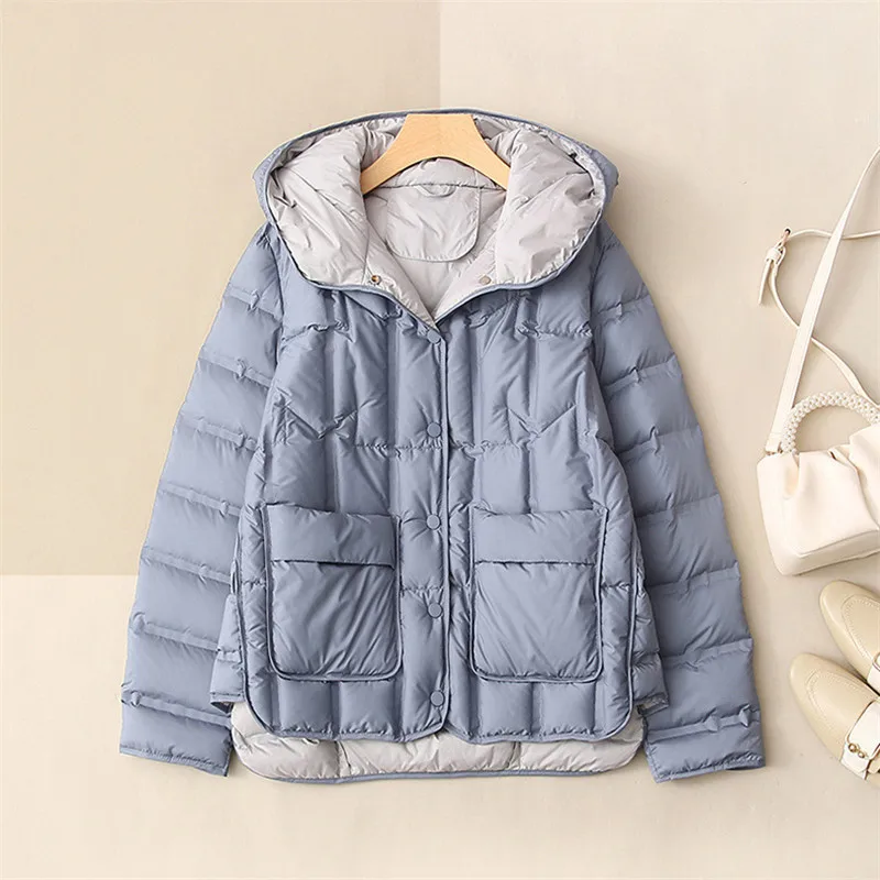 

Women Warm Thicken White Duck Down Jacket Parkas 2022 Autumn Winter Short Loose Hooded Down Coat Ladies Bigsize Puffer Outerwear