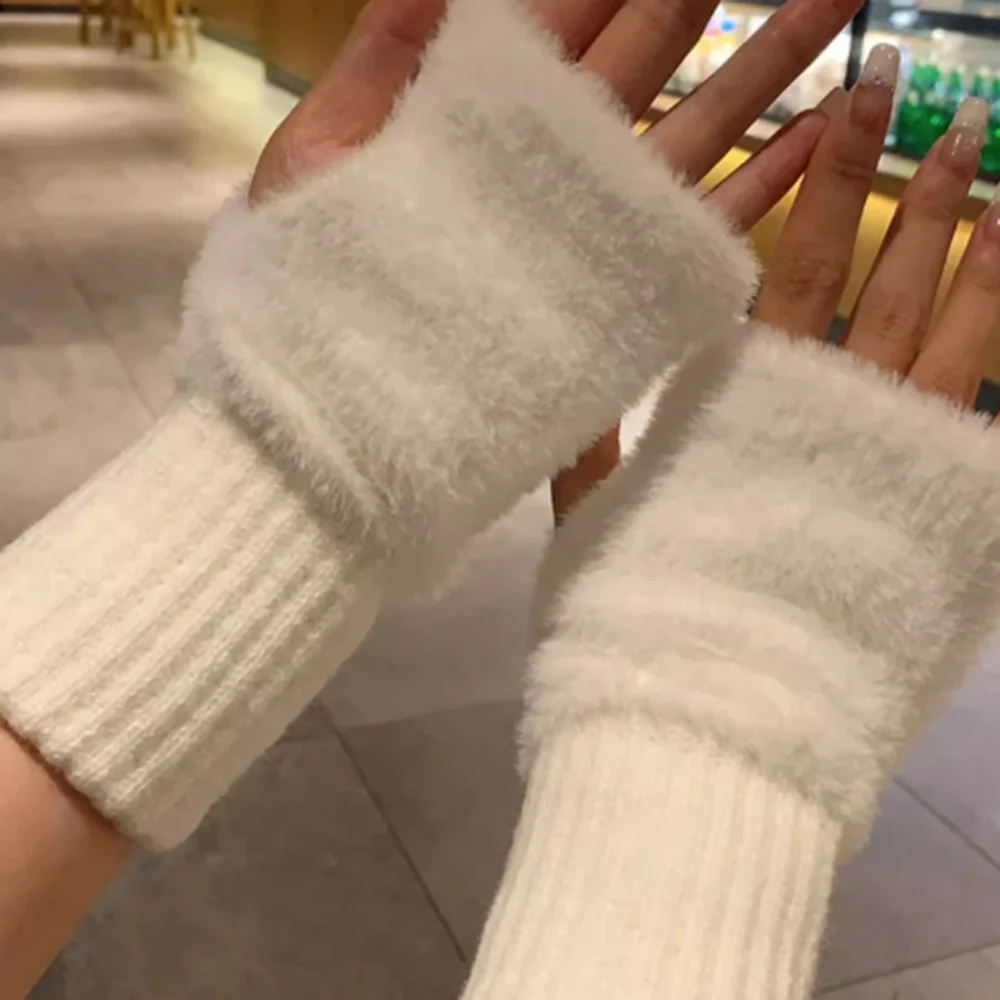 Fingerless Gloves Women Mitten Winter Arm Warmer Knitted Arm Sleeve Fashion Casual Soft Girls Clothes Punk Gothic Gloves