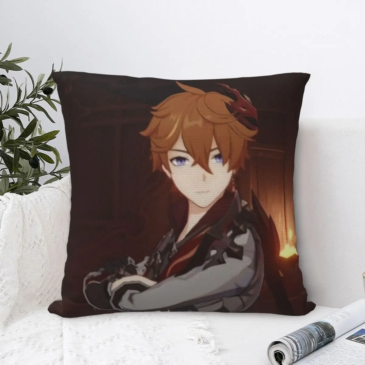 

Tartaglia Childe Genshin Pillowcase Cushion Comfort Throw Pillow Sofa Decorative Cushions Used for Home Bedroom Living Room
