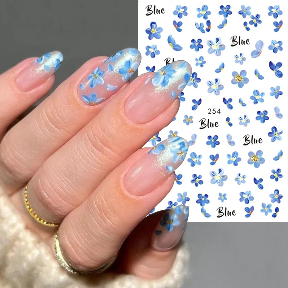 2枚入り 3D ブルー水彩風花ネイルステッカー かわいい花び - Waterslide Decal Paper のレビューと価格