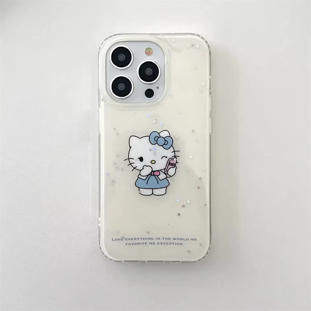 

Lovely Hello Kitty Cartoon Cute Phone Case For iPhone 16 Pro Max 15 14 Plus 13 12 Pro 11 Shockproof Silicone Clear Back Cover