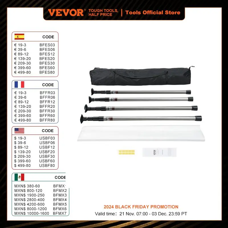 VEVOR Dust Barrier Poles Dust Barrier System w/ 4 Telescoping Poles Plastic Film Carry Bag for Interior Decoration Paint Project