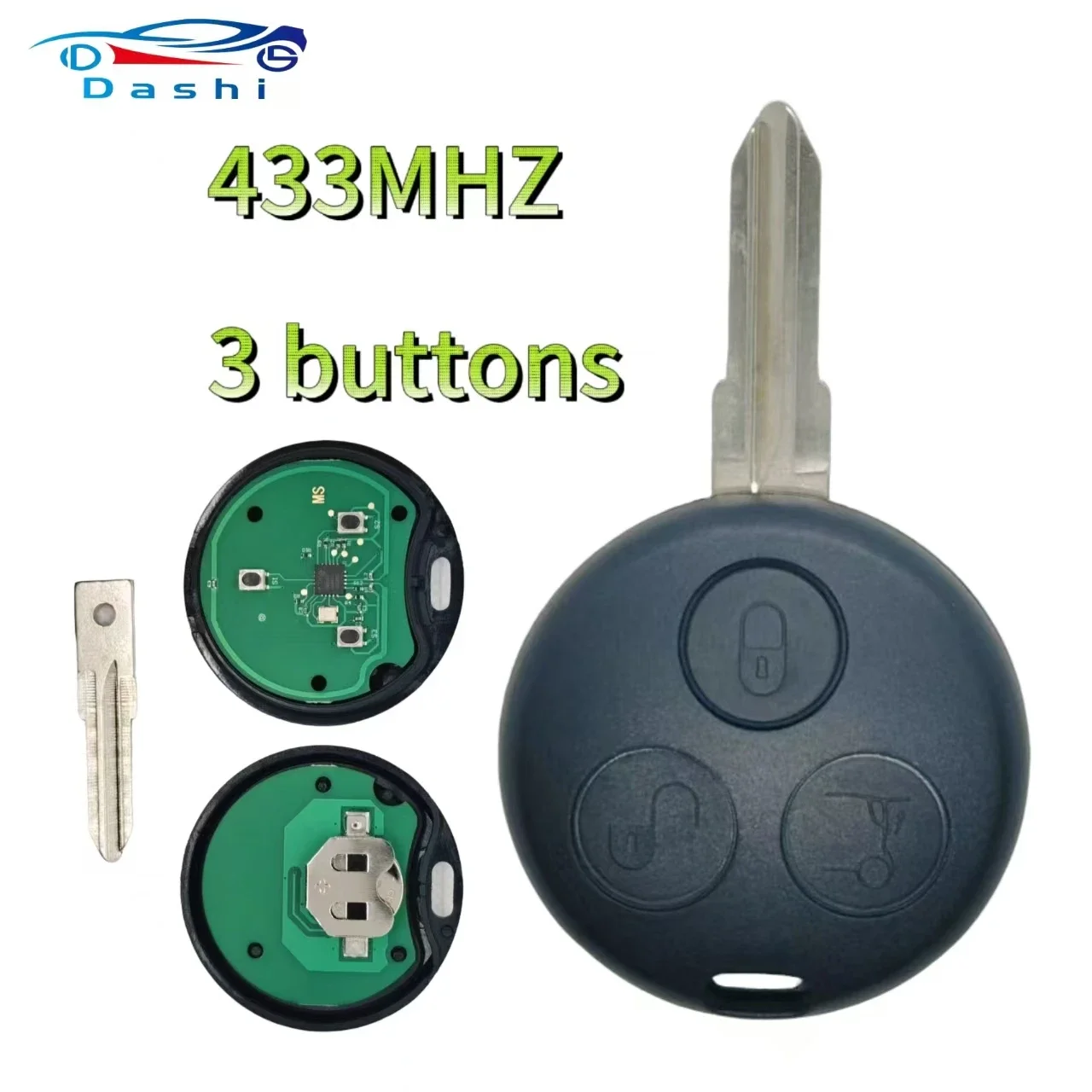 

Da Shi For Mercedes Benz Smart Fortwo ForFour 450 Passion Roadster City Crossblade Cabrio Coupe 433MHz 3 Button Car Remote Key
