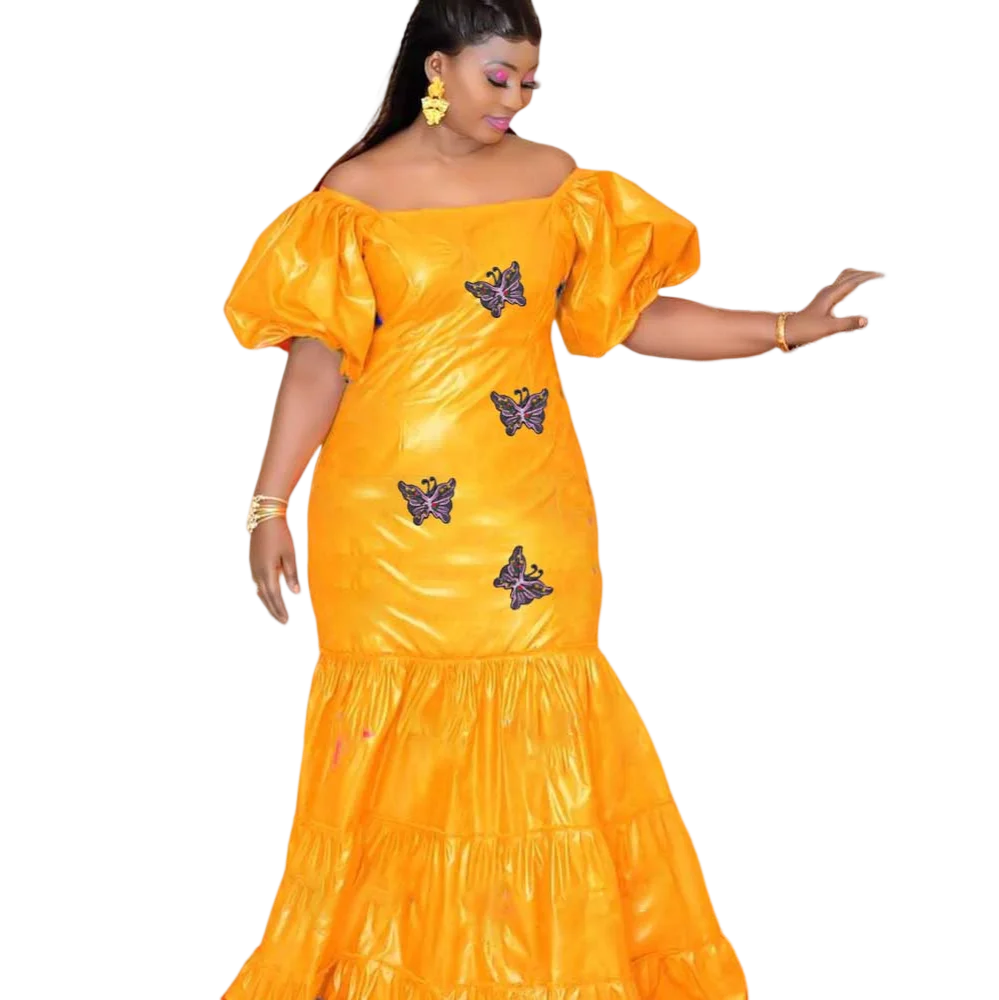 

Luxurious Bazan fabric printed robe and party dress blend traditional charm with contemporary aesthetics