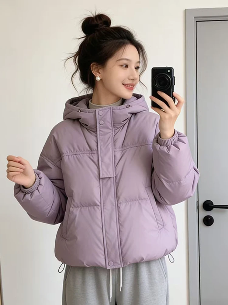 

Thiened Hooded Purple Cotton Jaet Women's Winter Faionable Versatile Warm Youthful Cotton Clothing Korean Sle Commute
