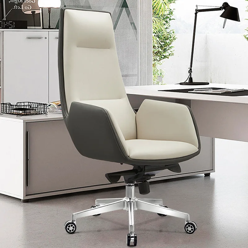 

Executive White Office Chair Leather Comfort Luxury Wheels Modern Ergonomic Boss Chairs Support Cadeira Conference Furniture