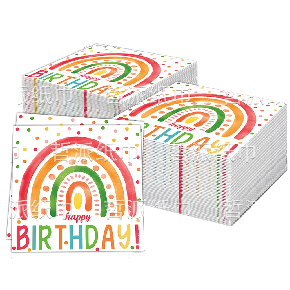 20/40/60/80pcs Disposable Paper Napkins Happy Rainbow Birthday Party Rainbow  Rainbow Theme Party Decor Dinnerware Napkins