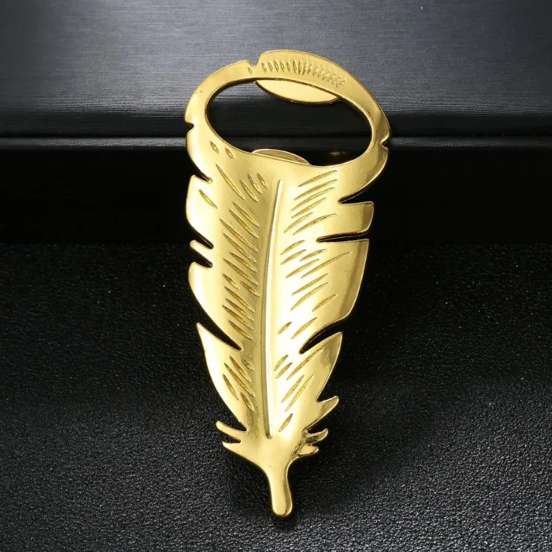 

Gold Feather Zinc Alloy Beer Bottle Opener - Elegant Kitchen Accessories, Durable Drink Opener for Weddings and Parties, Unique Kitchen Gadget Gifts