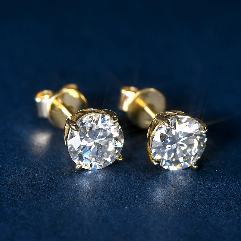 Anziw Pure 10K 14K Gold Stud Earrings Moissanite D0.80CT Piercing Earrings for Women Men Certified Gold Jewel Classic Four Claw