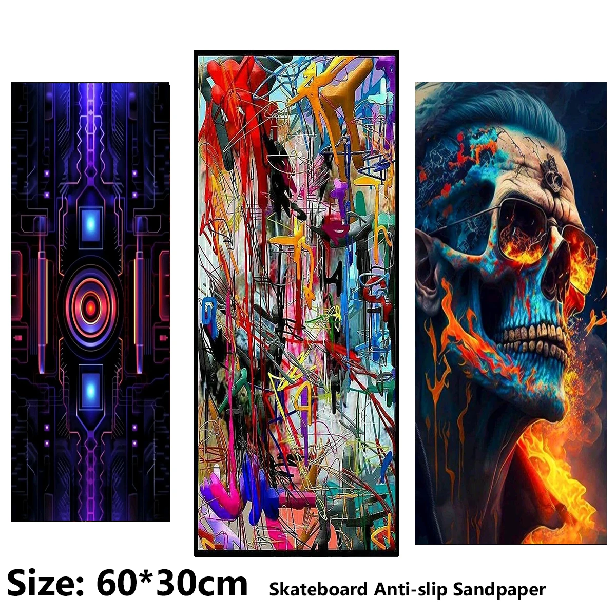 Mecha Graffiti Skull Pattern Electric Scooter Anti-slip Sticker Sandpaper Skateboard Grip Tape Sheet 60*30cm
