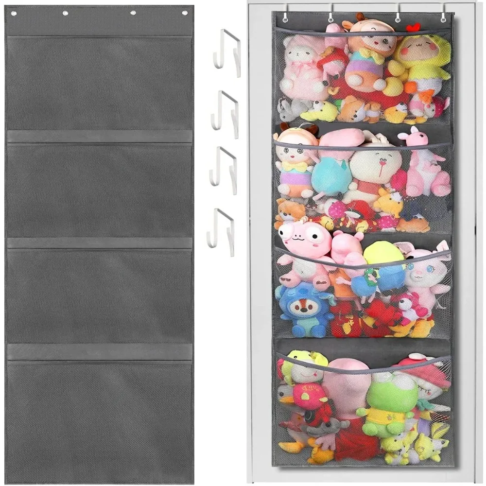 

New Large Size Wall-Mounted Storage Bag 4-Layers Hanging Design Doll Display Mesh Stuffed Animal Storage Children's Room