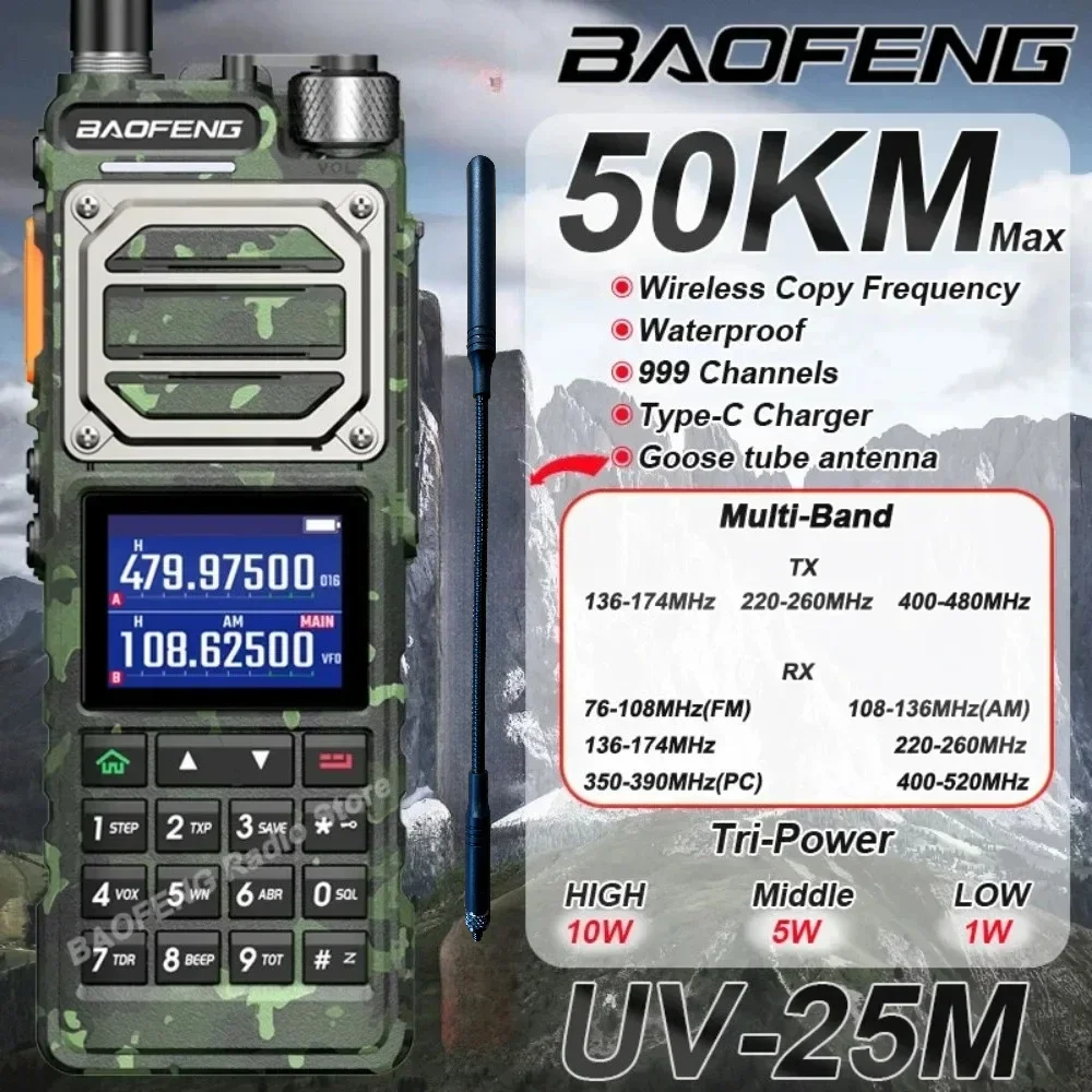 

Baofeng UV-25M Air Band Walkie Talkie Six Band Camo Wireless Copy Frequency Type-C AM FM Long Range High Power 2 Way Radio UV-25