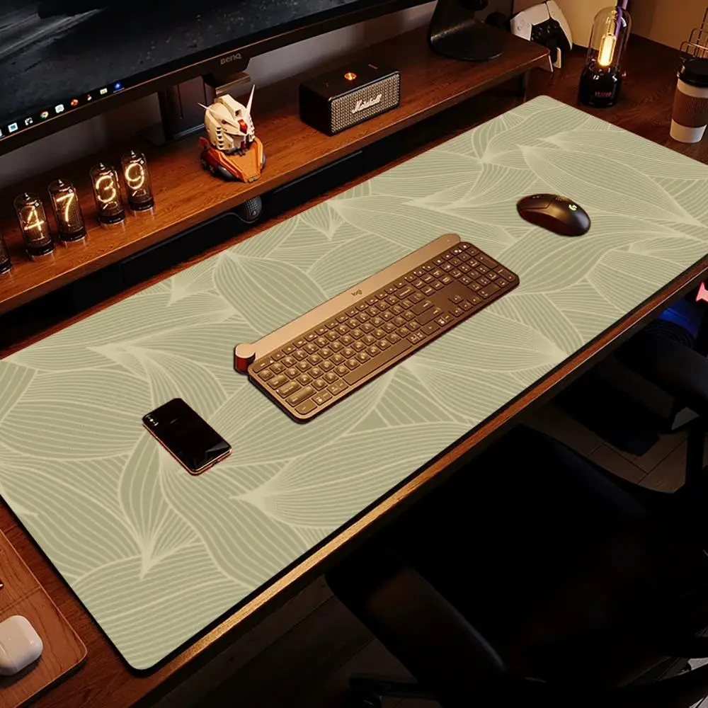 Beige Leaf Vein Texture Table Mat Smooth Cloth Surface Thick Rubber Mousepad For Office Desk Decor