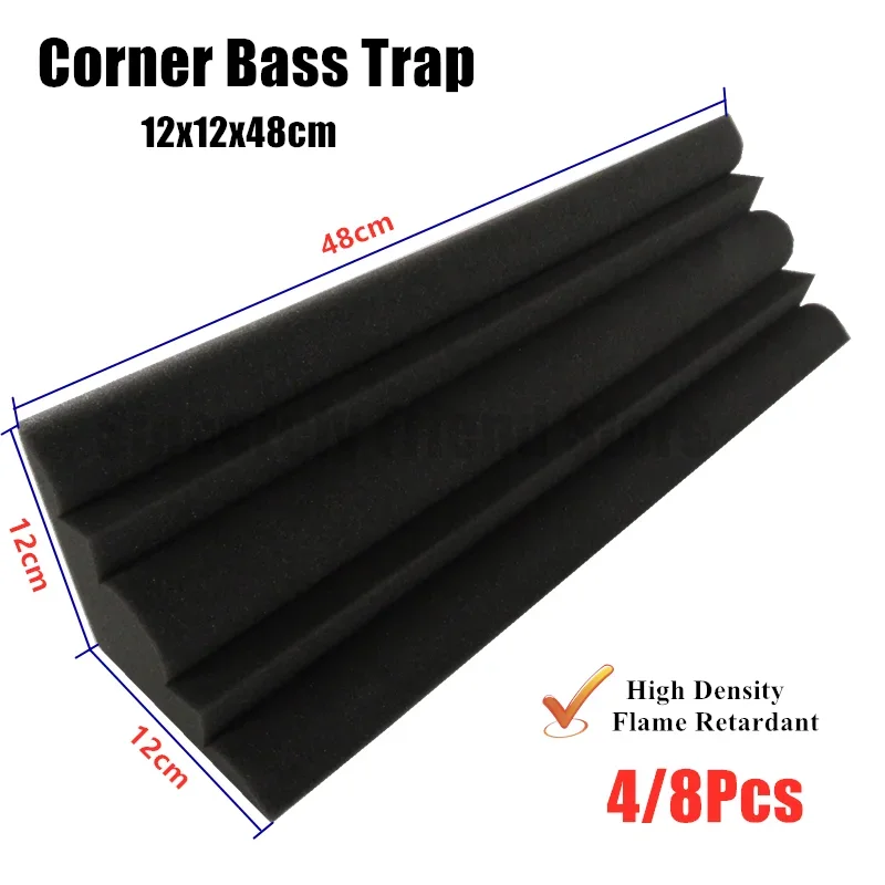 4/8Pcs 12 x 12 x 48 cm Acoustic Soundproof Foam Flame Retardant Corner Bass Trap Sound Absorption Studio Foam High Density