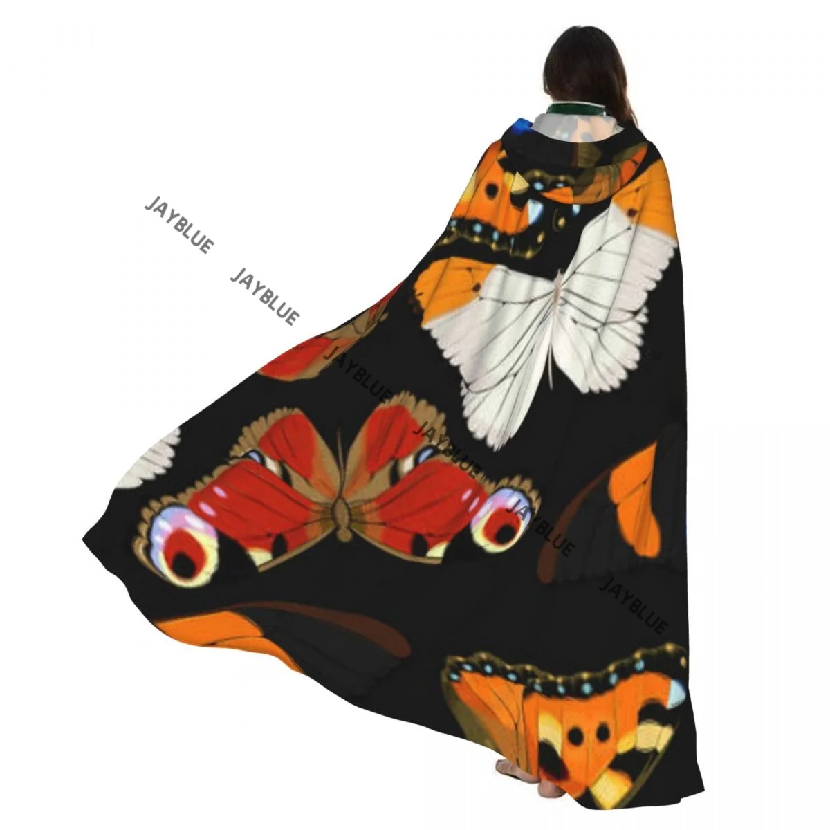 

Унисекс взрослый красочный плащ с бабочками и капюшоном длинный костюм ведьмы косплей