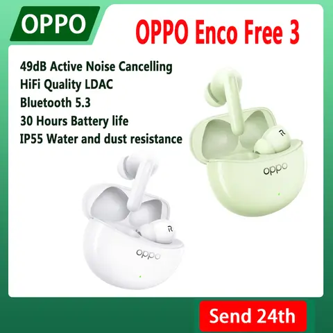 New OPPO Enco Free 3 Earphone 49dB DNN Active Noise Cancellation Bluetooth 5.3 LDAC Hi-Res HIFI OPPO ALive Audio