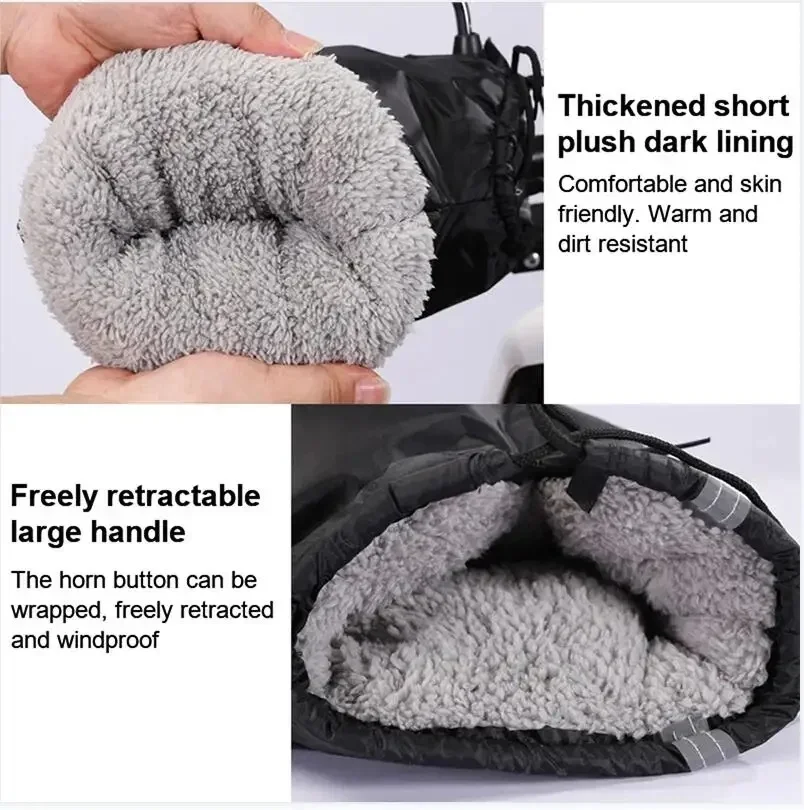 Universal Winter Motorcycle Gloves Handlebar Muffs Reflective Strip Warm Handle Bar Cover Gloves for Motorbikes Scooters Riding