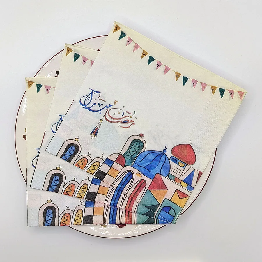 10/20 قطعة 33 سنتيمتر 2 طبقة رمضان تحت عنوان المناديل الملونة ، أعلام لب الخشب الأصلي ، المفارش ورق الزخرفية ، DIY Decoupage ورقة #3